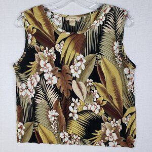 Vintage Y2K Plisse Crinkled Top Tropical Print Bohemian Hawaiian Floral Size M